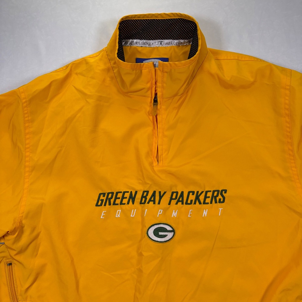 Reebok NFL Green Bay Packers Equipment Quarter Zip Windbreaker Yellow Mens M - Picture 2 of 14